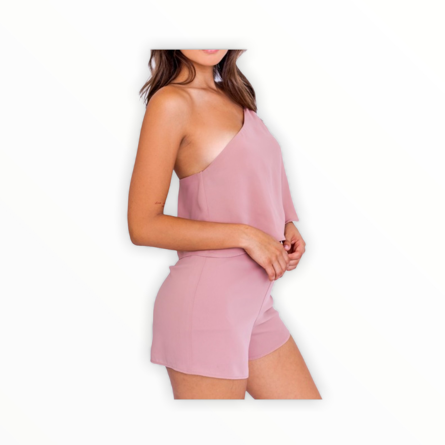 Blush One Shoulder Romper