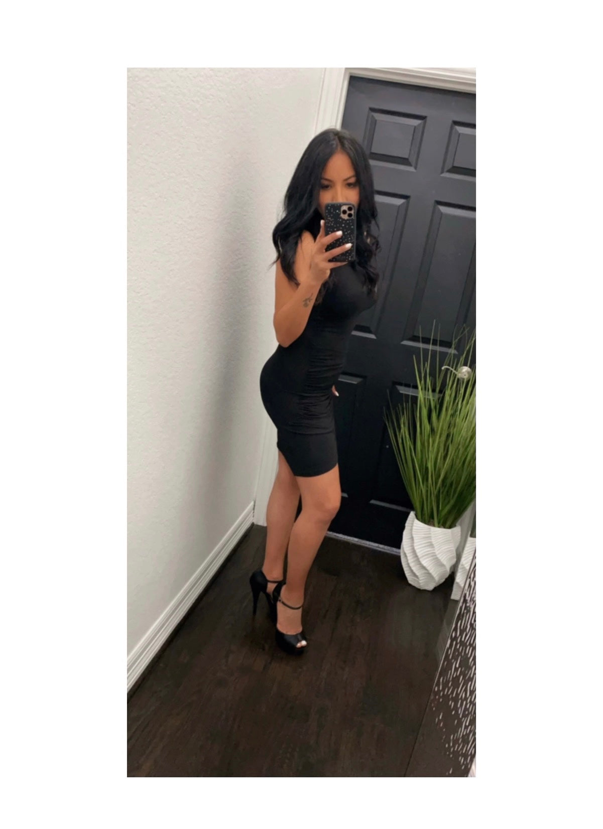 Black Sleeveless Shirred Mini Dress