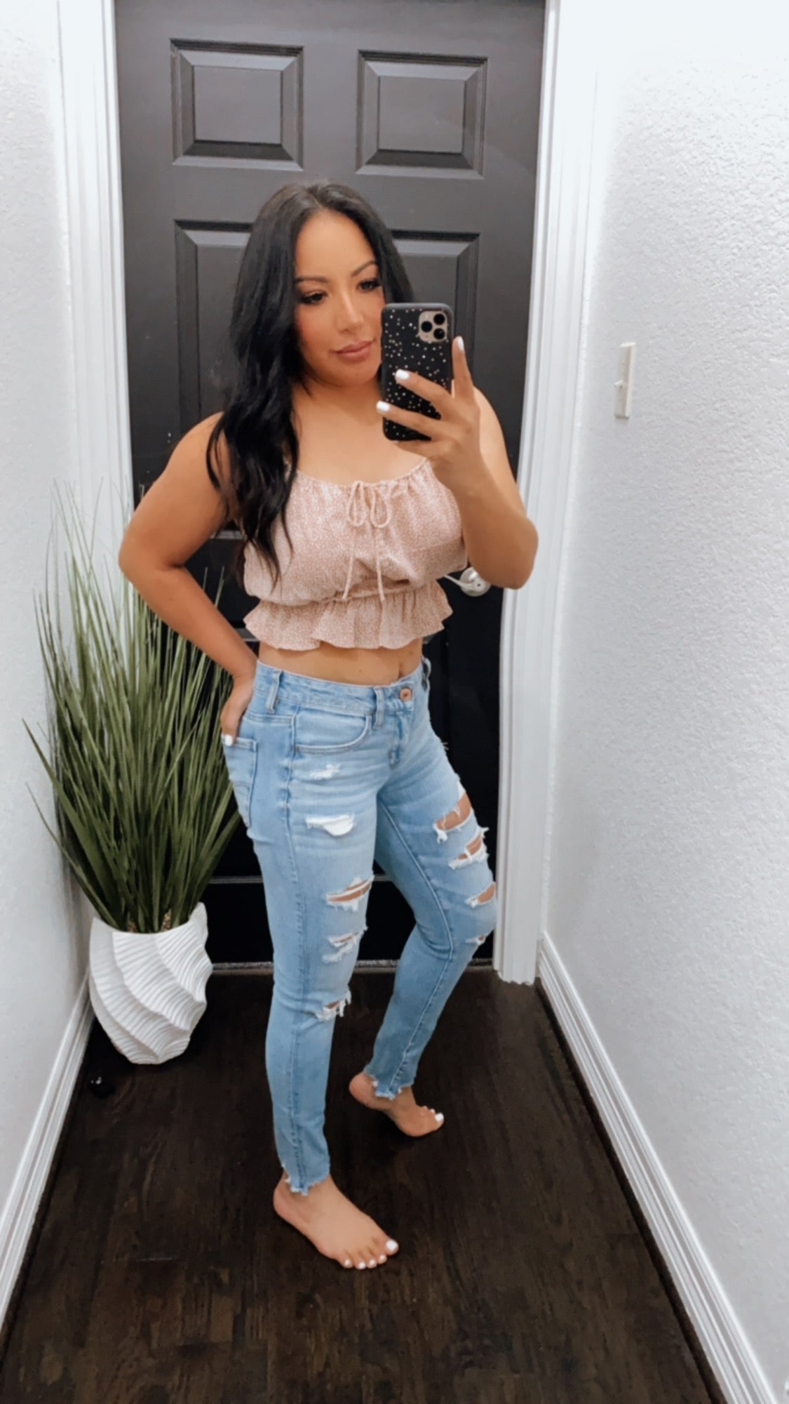 Misty Rose Smocked Waist Cami