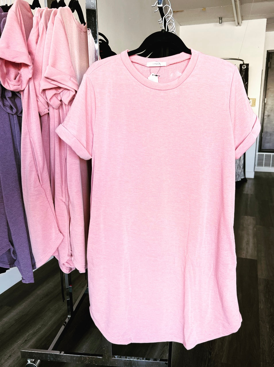Mauve French Terry T Shirt Dress